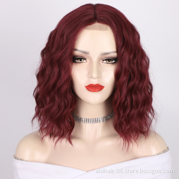 Afro Bug Water Wave Glueless Fiber Ladies Wholesale Lace Frontal Short For Women Cheap Curly Wig Synthetic Hair